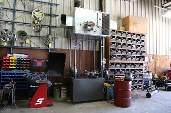 Oil recycling machine at Waukesha salvage yard